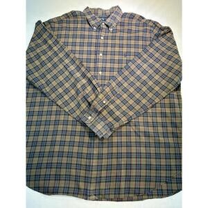 Ralph Lauren Button Down Men's 2XL Brown Plaid 100% Cotton Pony Casual Top
